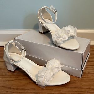 White Block Heel with Flowers/ Petals